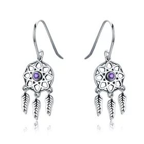 Pandora Style Silver Dreamcatcher Hanging Earrings - SCE394 Pandora Style Silver Dreamcatcher Hanging Earrings - SCE394