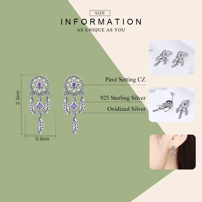 (image for) Pandora Style Silver Dreamcatcher Hanging Earrings - SCE502 - View 3