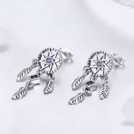 Pandora Style Silver Dreamcatcher Hanging Earrings - SCE502