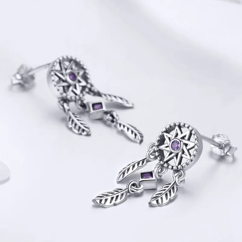 (image for) Pandora Style Silver Dreamcatcher Hanging Earrings - SCE502 - View 5