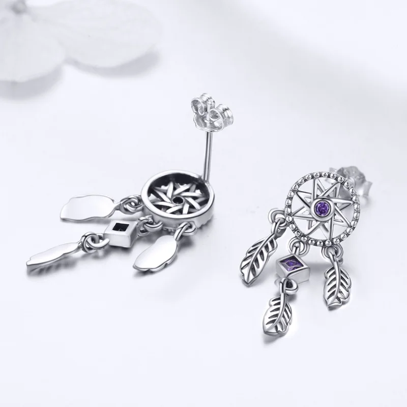 (image for) Pandora Style Silver Dreamcatcher Hanging Earrings - SCE502 - View 6