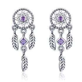 Pandora Style Silver Dreamcatcher Hanging Earrings - SCE502 Pandora Style Silver Dreamcatcher Hanging Earrings - SCE502