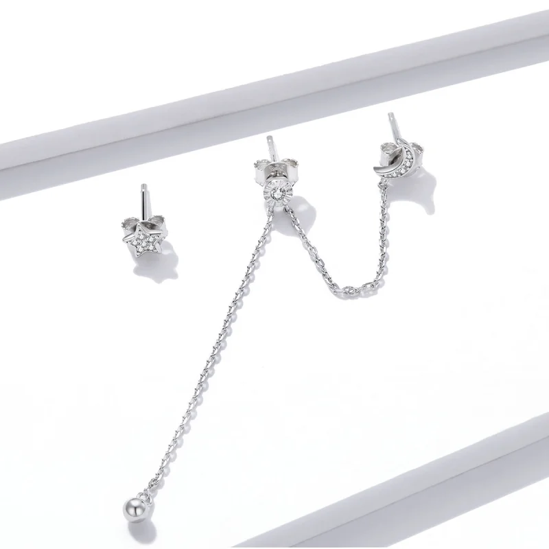 (image for) Pandora Style Silver Dreamy Moon & Stars Dangle Earrings - BSE431 - View 2