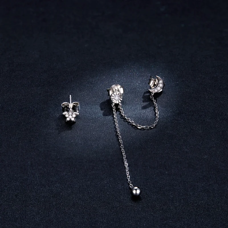 (image for) Pandora Style Silver Dreamy Moon & Stars Dangle Earrings - BSE431 - View 5