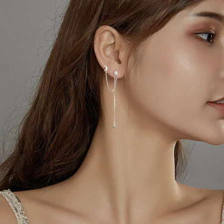 Pandora Style Silver Dreamy Moon & Stars Dangle Earrings - BSE431