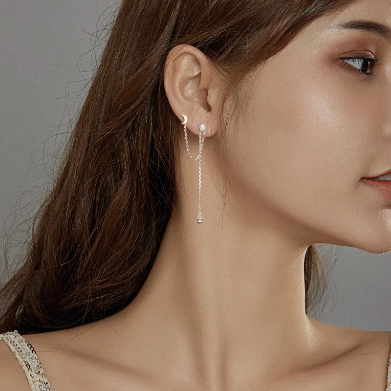 (image for) Pandora Style Silver Dreamy Moon & Stars Dangle Earrings - BSE431 - View 6