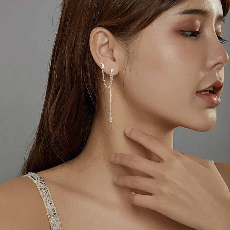 (image for) Pandora Style Silver Dreamy Moon & Stars Dangle Earrings - BSE431 - View 8