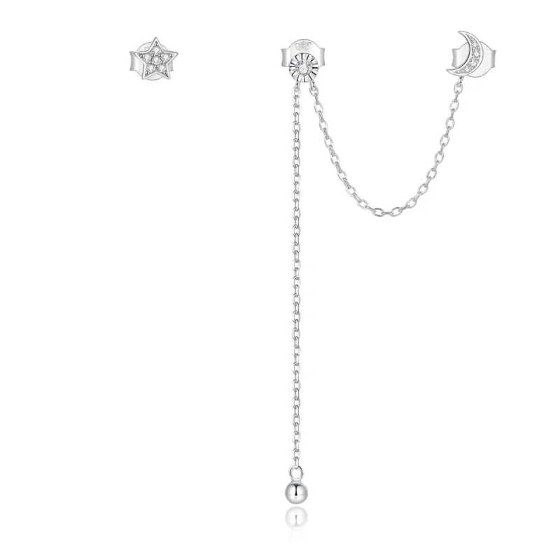 (image for) Pandora Style Silver Dreamy Moon & Stars Dangle Earrings - BSE431 - Product Image