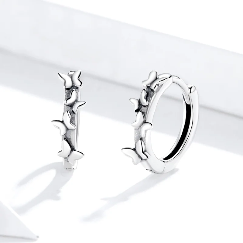 (image for) Pandora Style Silver Elegant Butterflies Hoop Earrings - SCE927 - View 2