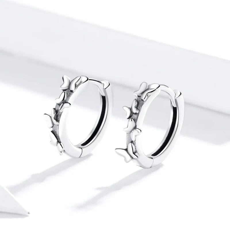 (image for) Pandora Style Silver Elegant Butterflies Hoop Earrings - SCE927 - View 3