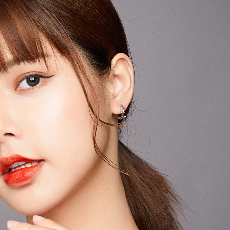 (image for) Pandora Style Silver Elegant Butterflies Hoop Earrings - SCE927 - View 5