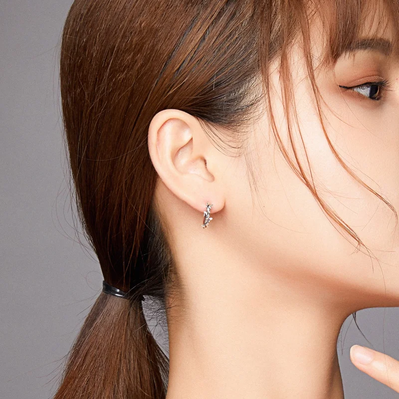 (image for) Pandora Style Silver Elegant Butterflies Hoop Earrings - SCE927 - View 6