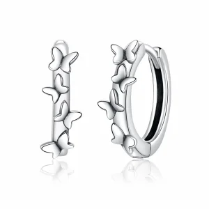 (image for) Pandora Style Silver Elegant Butterflies Hoop Earrings - SCE927