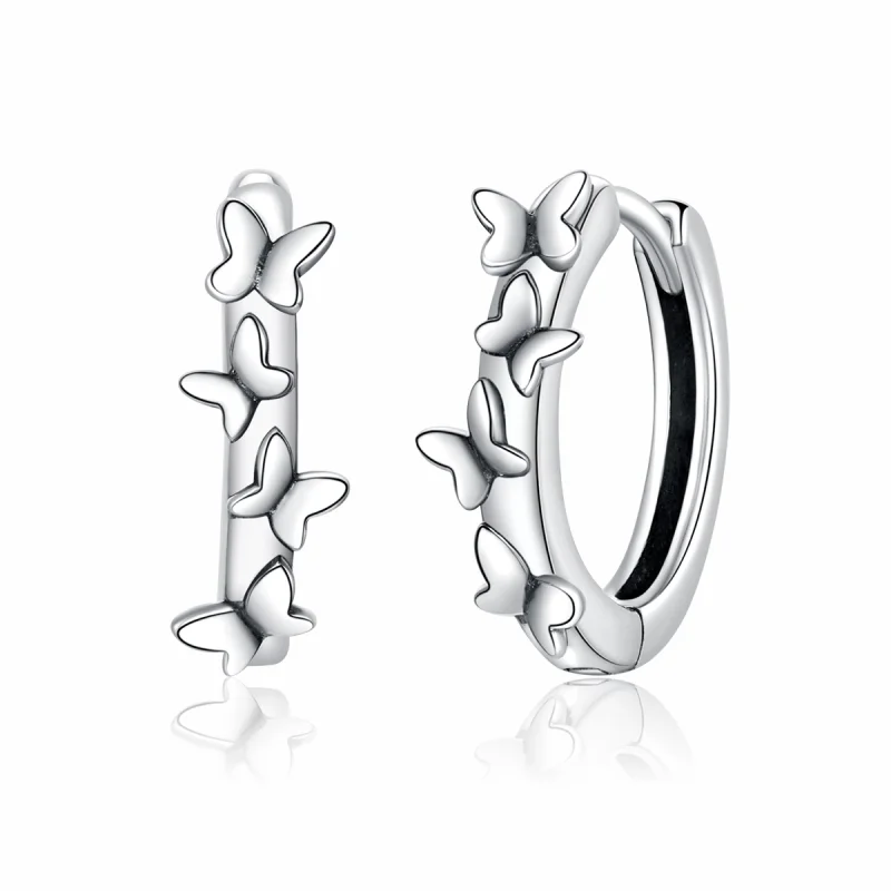 (image for) Pandora Style Silver Elegant Butterflies Hoop Earrings - SCE927 - Product Image