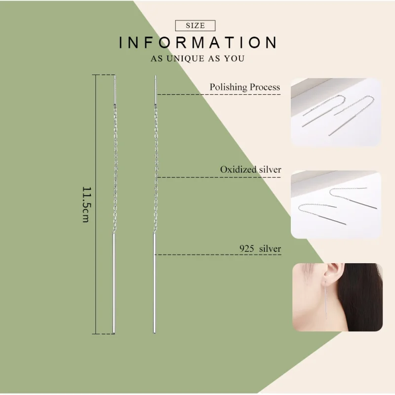 (image for) Pandora Style Silver Elegant Line Hanging Earrings - SCE490 - View 3