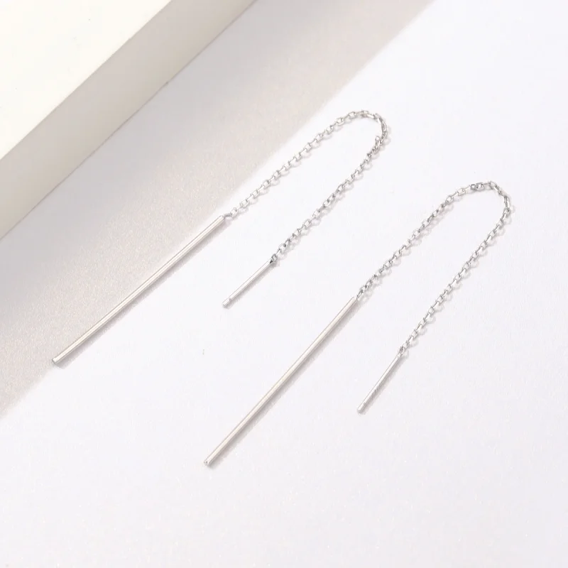 (image for) Pandora Style Silver Elegant Line Hanging Earrings - SCE490 - View 6