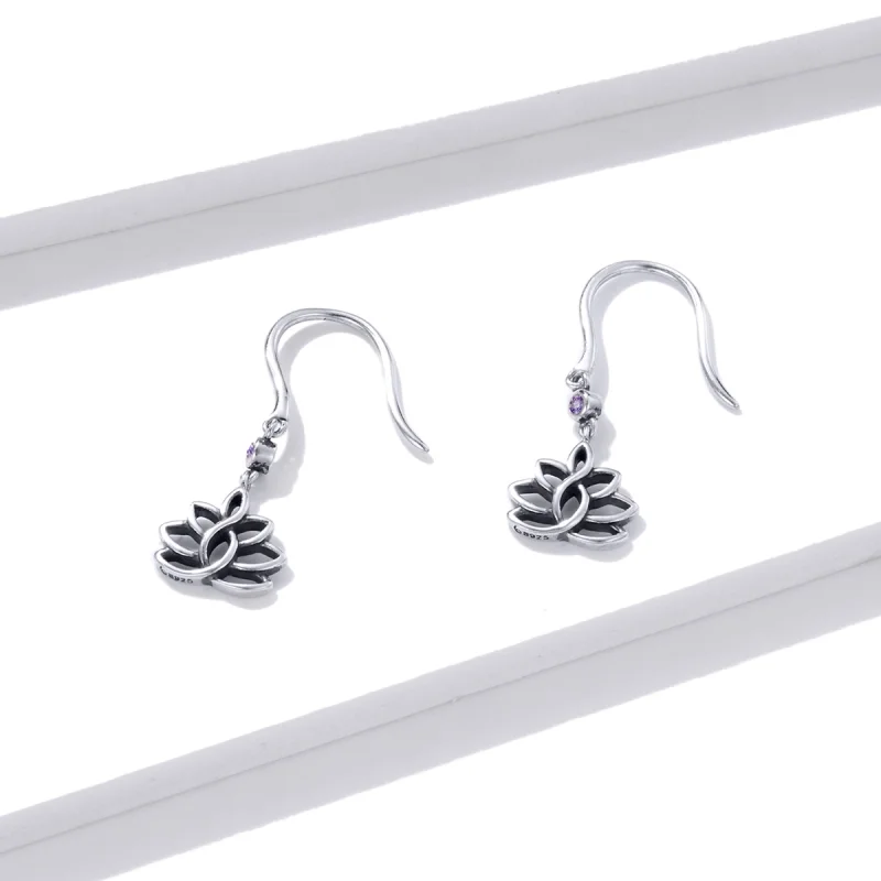 (image for) Pandora Style Silver Elegant Lotus Flowers Dangle Earrings - BSE451 - View 2