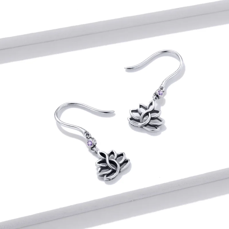 (image for) Pandora Style Silver Elegant Lotus Flowers Dangle Earrings - BSE451 - View 3