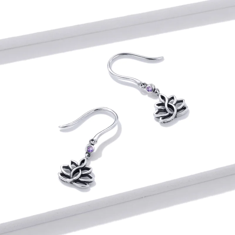 (image for) Pandora Style Silver Elegant Lotus Flowers Dangle Earrings - BSE451 - View 4
