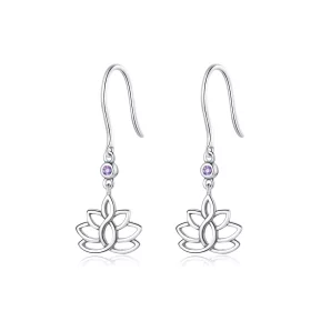Pandora Style Silver Elegant Lotus Flowers Dangle Earrings - BSE451 Pandora Style Silver Elegant Lotus Flowers Dangle Earrings - BSE451