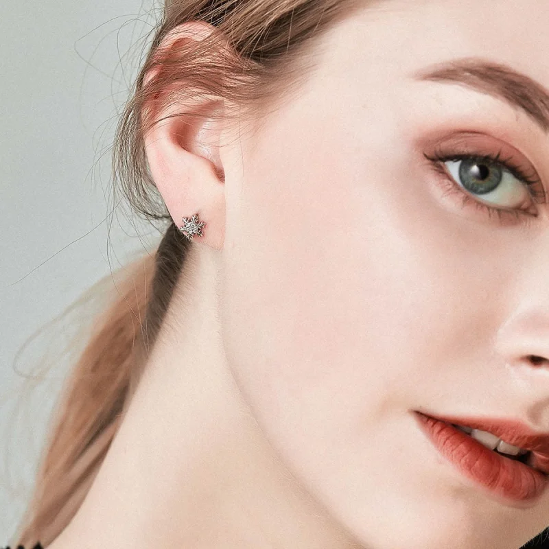 (image for) Pandora Style Silver Elegant Snowflakes Stud Earrings - BSE009 - View 6