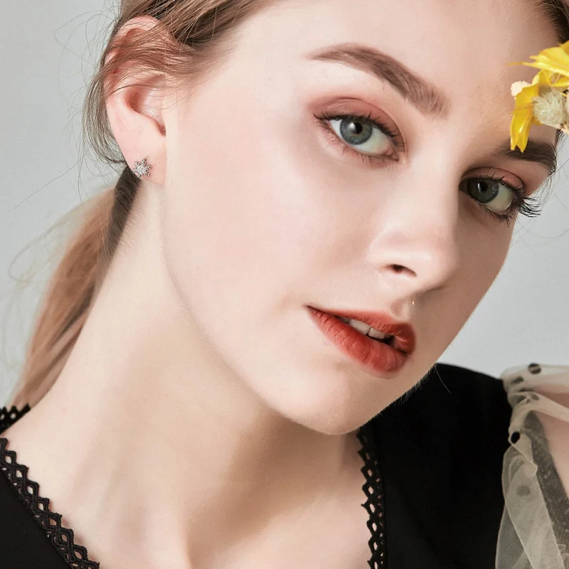 (image for) Pandora Style Silver Elegant Snowflakes Stud Earrings - BSE009 - View 7