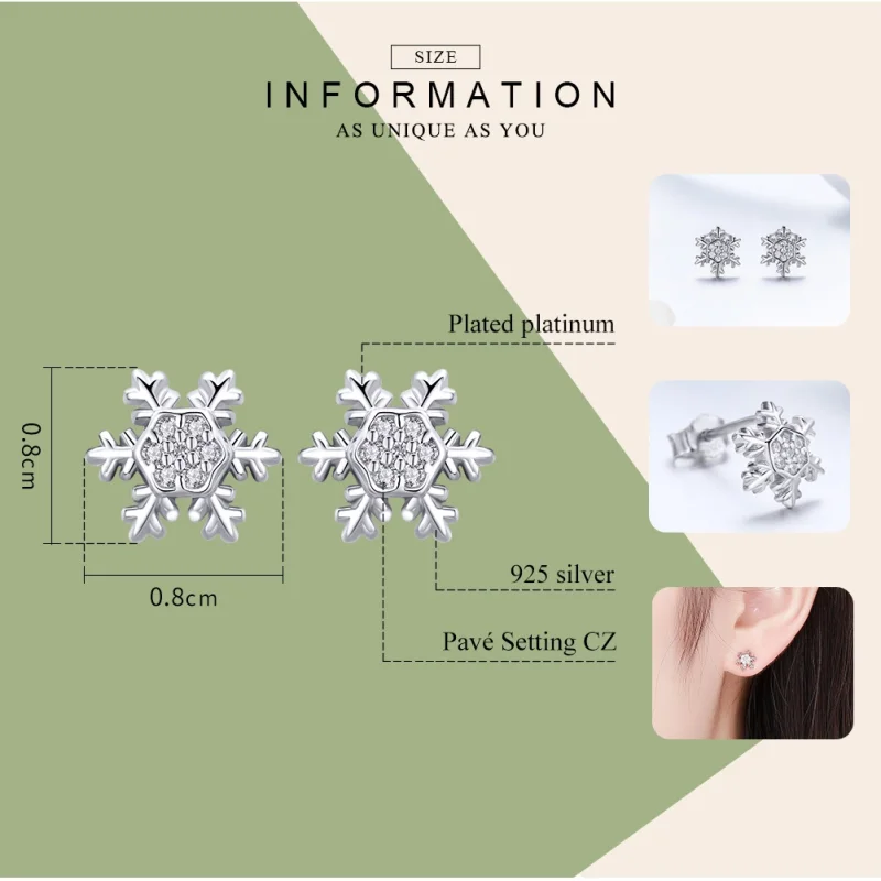 (image for) Pandora Style Silver Elegant Snowflakes Stud Earrings - BSE009 - View 8