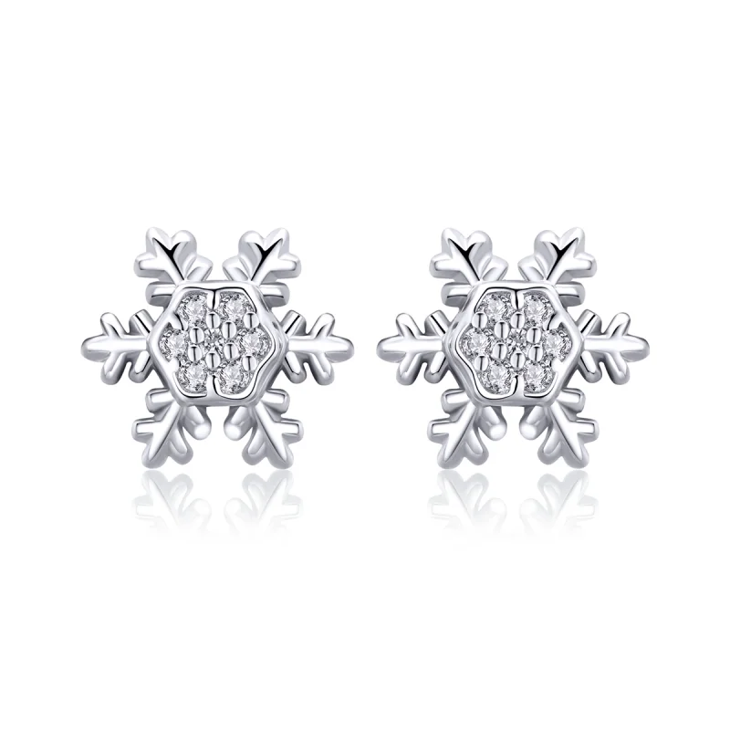 (image for) Pandora Style Silver Elegant Snowflakes Stud Earrings - BSE009 - Product Image