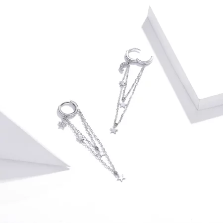 Pandora Style Silver Elegant Star Moon Dangle Earrings - SCE982