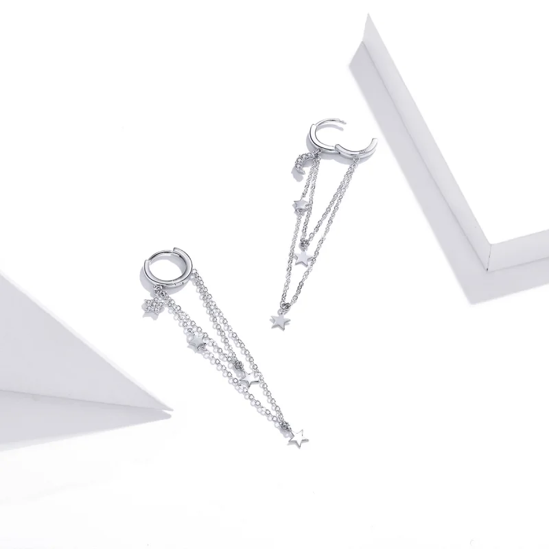 (image for) Pandora Style Silver Elegant Star Moon Dangle Earrings - SCE982 - View 4