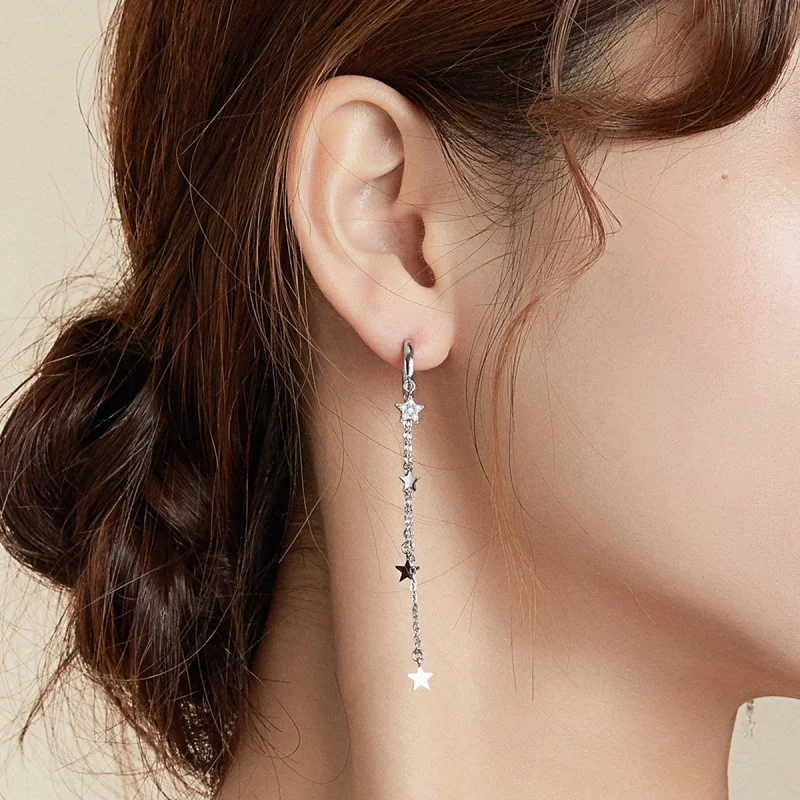 (image for) Pandora Style Silver Elegant Star Moon Dangle Earrings - SCE982 - View 7