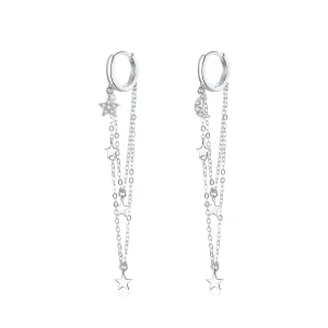 (image for) Pandora Style Silver Elegant Star Moon Dangle Earrings - SCE982
