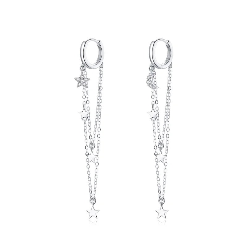 (image for) Pandora Style Silver Elegant Star Moon Dangle Earrings - SCE982 - Product Image