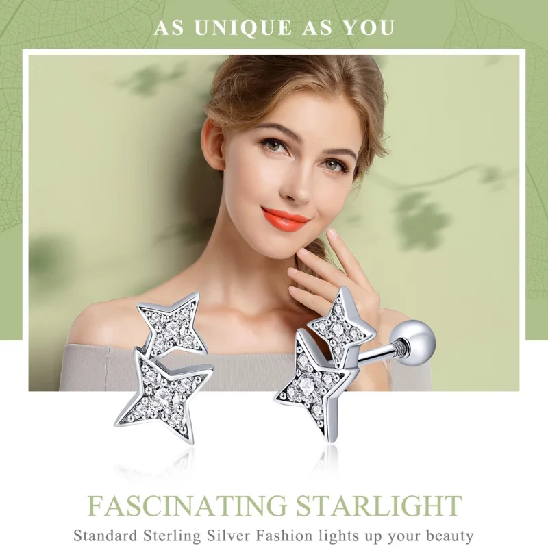 (image for) Pandora Style Silver Fascinating Starlight Stud Earrings - SCE432 - View 2