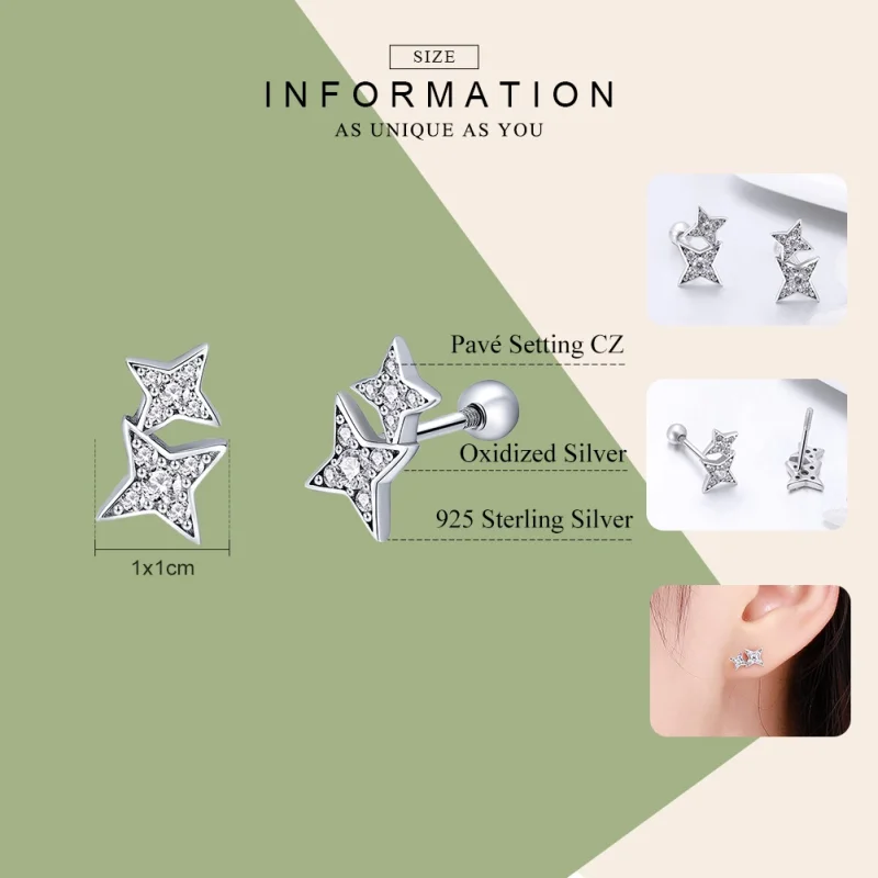 (image for) Pandora Style Silver Fascinating Starlight Stud Earrings - SCE432 - View 3