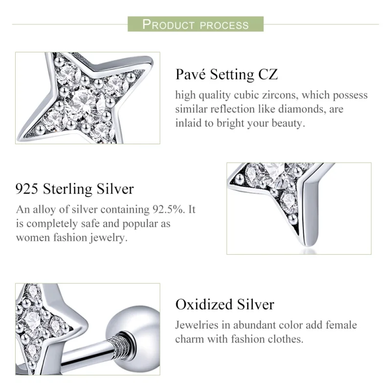 (image for) Pandora Style Silver Fascinating Starlight Stud Earrings - SCE432 - View 4