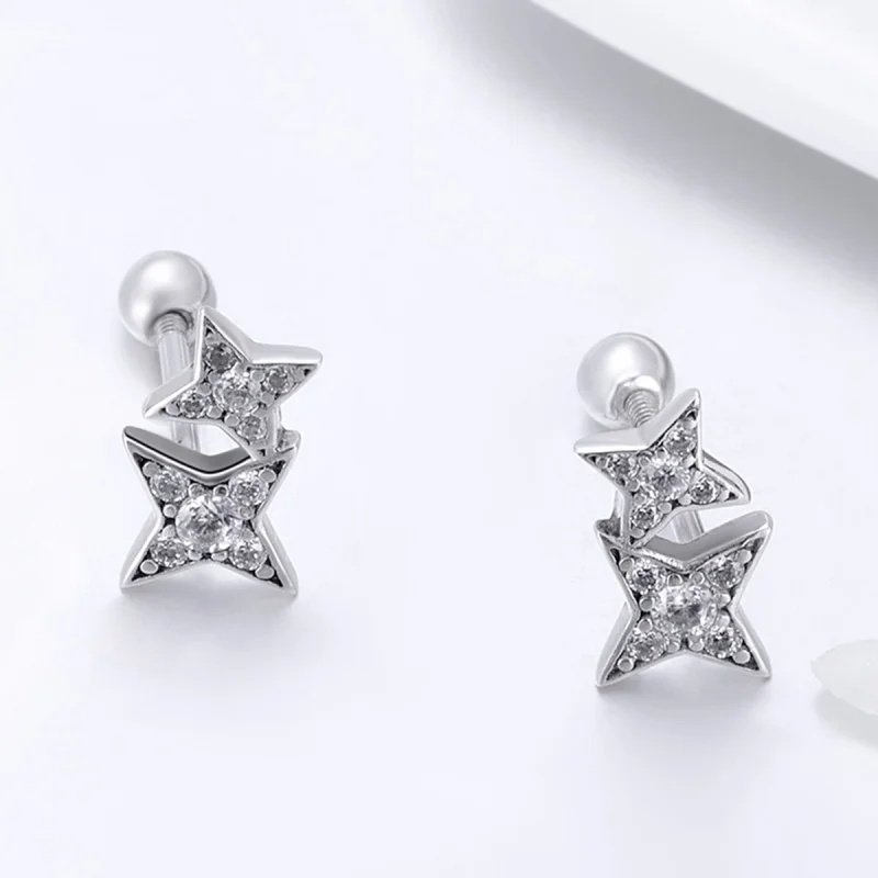 (image for) Pandora Style Silver Fascinating Starlight Stud Earrings - SCE432 - View 5