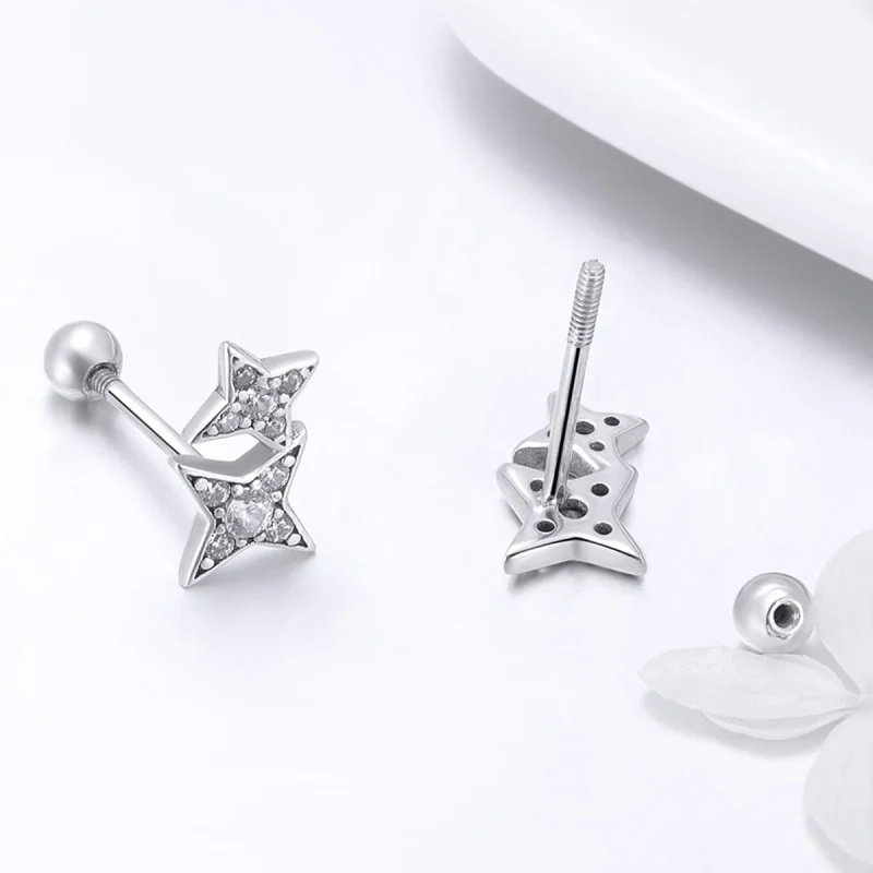 (image for) Pandora Style Silver Fascinating Starlight Stud Earrings - SCE432 - View 6
