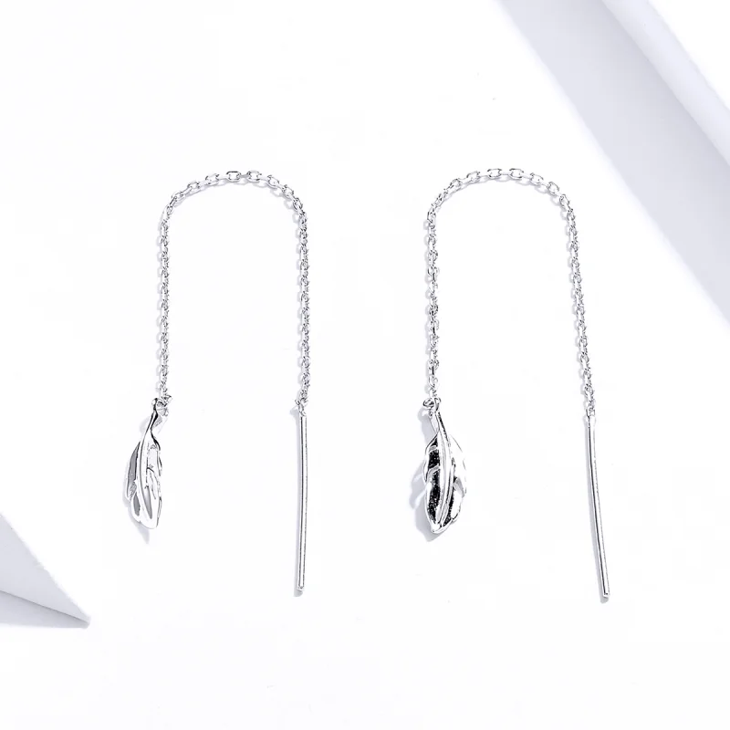 (image for) Pandora Style Silver Feather Dangle Earrings - SCE786 - View 2