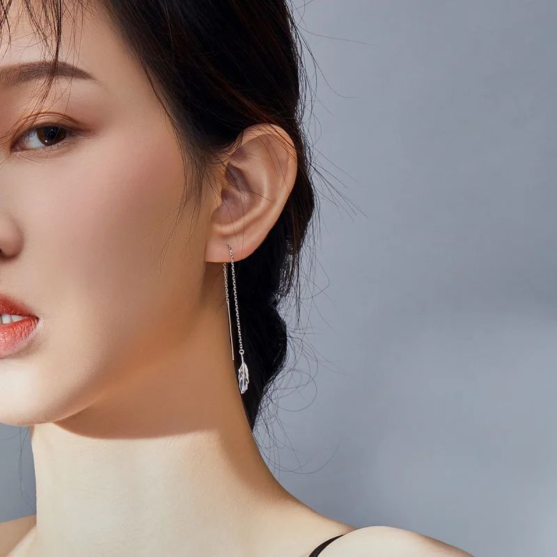 (image for) Pandora Style Silver Feather Dangle Earrings - SCE786 - View 7