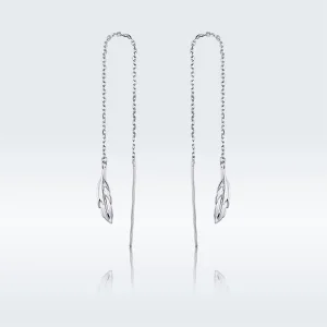 (image for) Pandora Style Silver Feather Dangle Earrings - SCE786