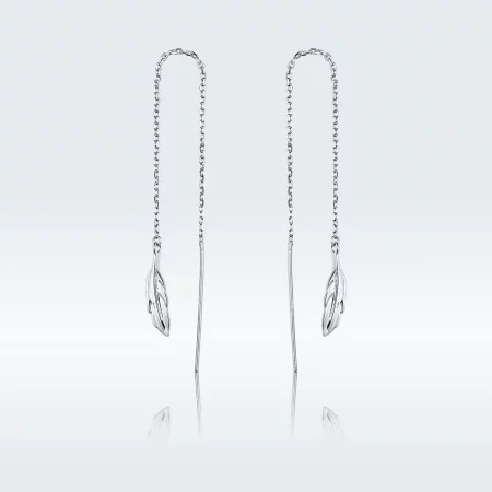 Pandora Style Silver Feather Dangle Earrings - SCE786