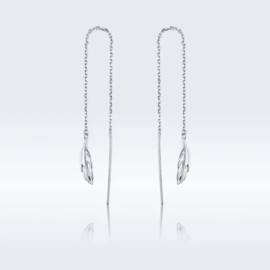 Pandora Style Silver Feather Dangle Earrings - SCE786