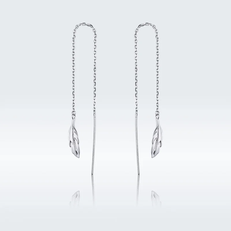 (image for) Pandora Style Silver Feather Dangle Earrings - SCE786 - Product Image