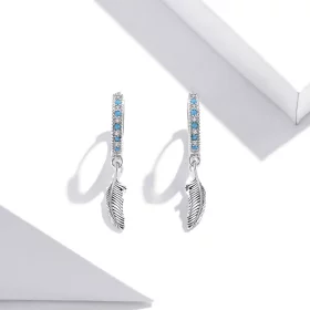 Pandora Style Silver Feather Dangle Earrings - SCE898 Pandora Style Silver Feather Dangle Earrings - SCE898