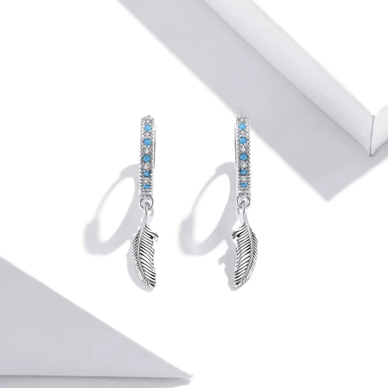 (image for) Pandora Style Silver Feather Dangle Earrings - SCE898 - View 2