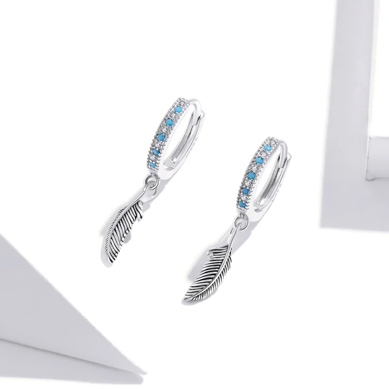 (image for) Pandora Style Silver Feather Dangle Earrings - SCE898 - View 3
