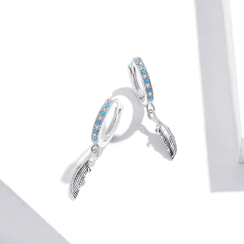 (image for) Pandora Style Silver Feather Dangle Earrings - SCE898 - View 4