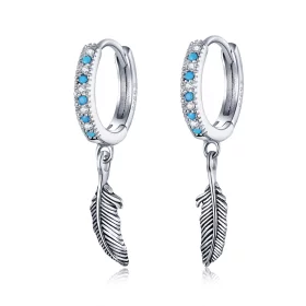 Pandora Style Silver Feather Dangle Earrings - SCE898 Pandora Style Silver Feather Dangle Earrings - SCE898