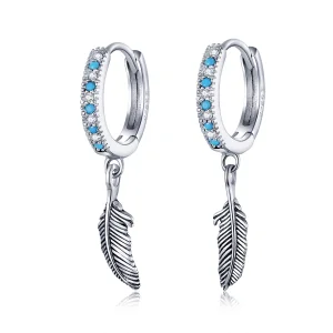 (image for) Pandora Style Silver Feather Dangle Earrings - SCE898